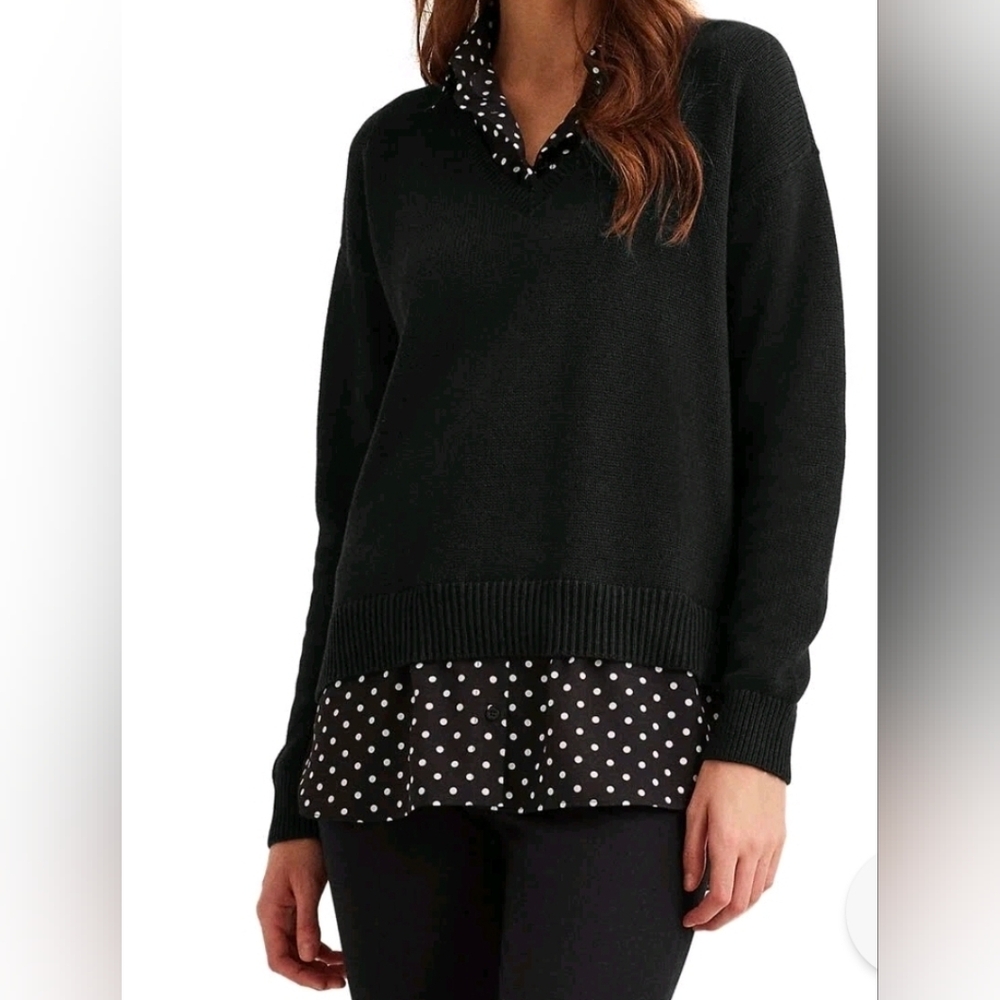 🔥 Lauren Ralph Lauren Layered Black And White Dots Sweater Size 2X